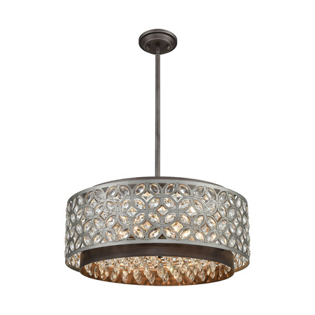 Rosslyn 6-Lght Chandelier Znc & Matte Slvr w/Crystal & Metalwork Shade -  ELK LIGHTING, 12164/6